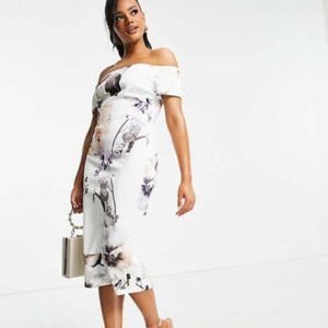 TED BAKER SAIDIE VANILLA OFF THE SHOULDER FLORAL SHEATH DRESS 5/ US 12